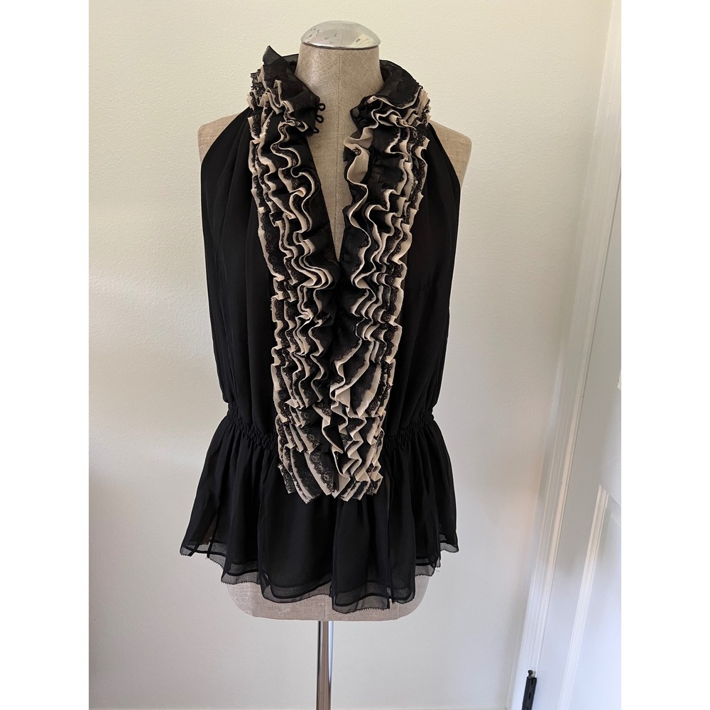 Robert Rodriguez Neiman Marcus Target Black Ruffled Lace Peplum Halter Top M NEW